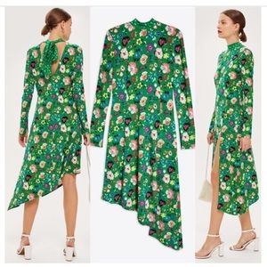Top shop green floral asymmetrical dress